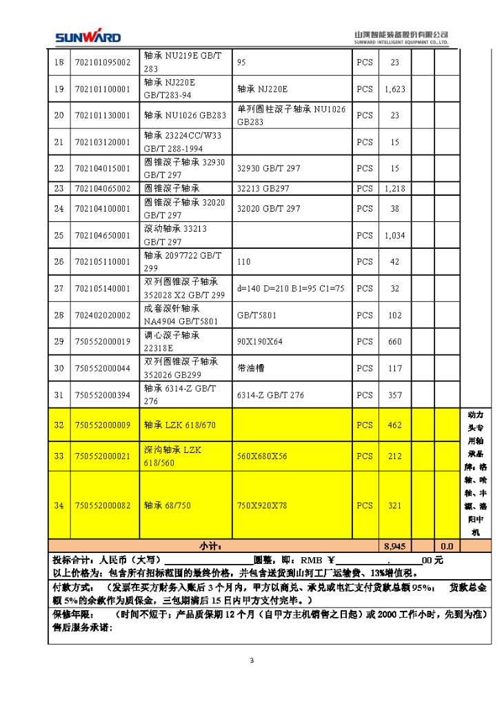 江山智能2020年度轴承招标布告